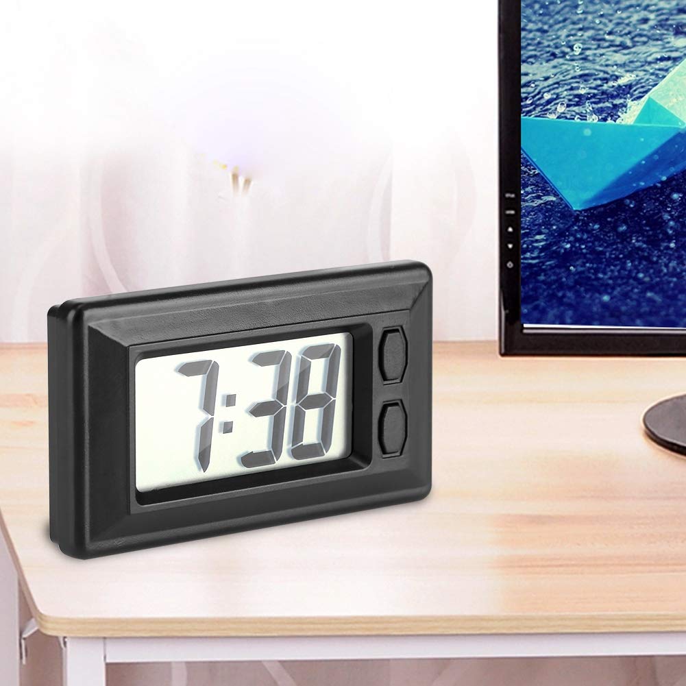 Ultra Thin Digital Clock, LCD Screen Digital Clock Table Car board Desk Electronic Clock Date Time Calendar Display with Adhesive Pad for Home Kitchen Office, 3.0x1.7x0.7inch, Black