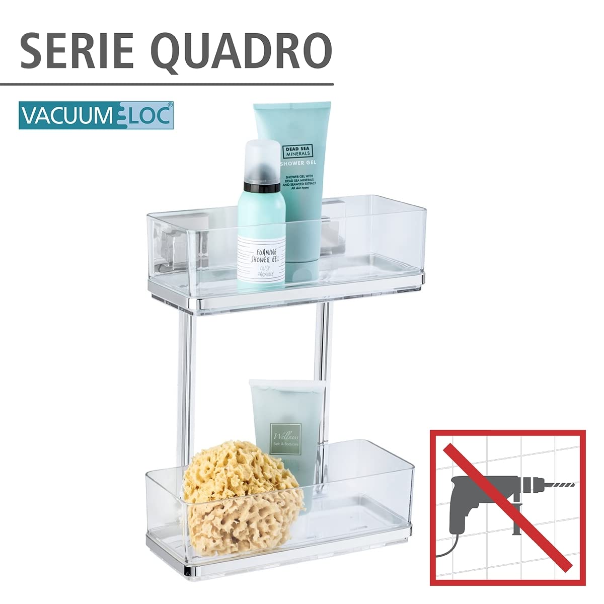 "Quadro Wall R with 2 Levels/Vacuu -Loc, Silver/Transparent