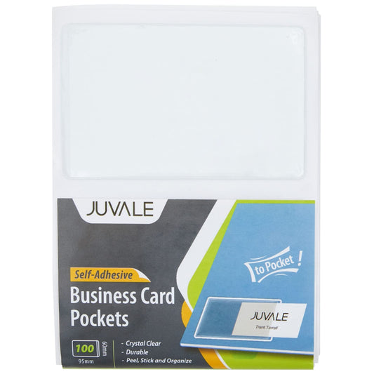 100 Pack Business Card Pocket Holders, Clear Self-Adhesive Side Load Plastic Protector Sleeves (3.75 x 2 in)