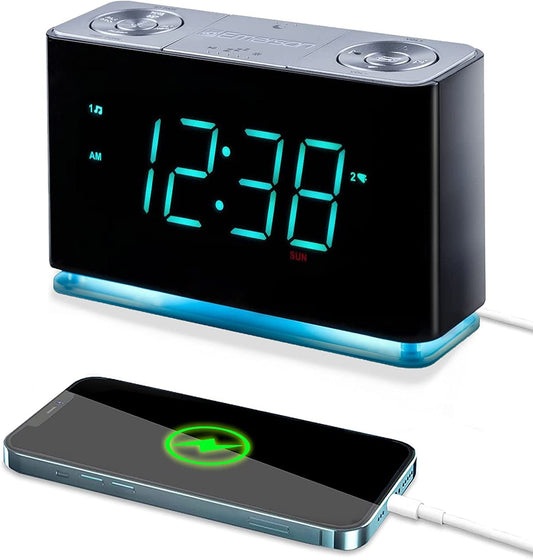 SmartSet Alarm Clock with Bluetooth Speaker, Charging Station/Pe Chargers with USB port for iPe/iPad/iPod/Android and Tablets, ER100301