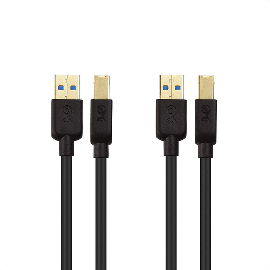 2-Pack Short USB 3.0 Cable (USB 3 Cable, USB 3.0 A to B Cable) in Black 3 ft