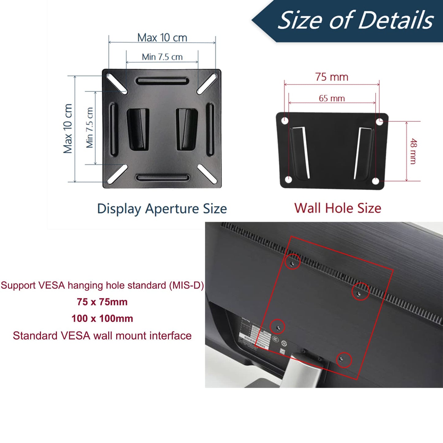 TV Wall Mount for 14-32in LCD TV Aluminium Alloy Wall Bracket for Home, Business Large Load Solid Support Wall TV Mount