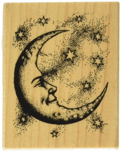 Mounted Rubber Stamp 2.5"X2", Crescent Moon