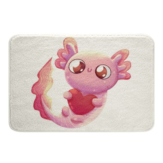 Axolotl Bath Mat Cute Lovely Axolotl Plush Rug K aii Cartoon Axolotl Bath Rugs for Kids Boys Girls Cute Underwater Animal Bed Sheet Watercolor Plush Carpet Door Mat,Pink White 16" x 24"