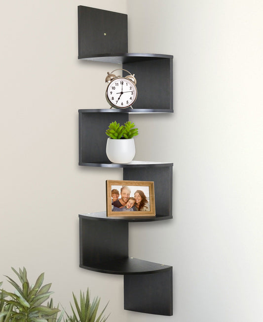 Corner Shelf, 5 Tier Shelves for Wall Storage, Easy-to-Assemble Floating Wall Mount Shelves for Offices, Bedrooms, Bathrooms, Kitchens, Living Rooms and Dorm Rooms, Espresso Finish