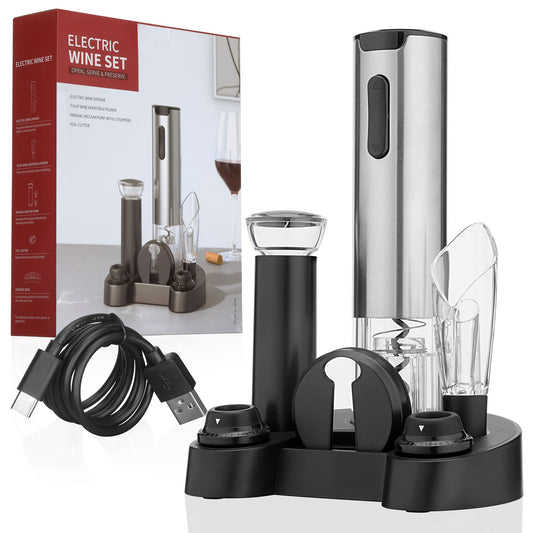 H&K Electric Wine Bottle Opener - Opener, Aerator Pourer, Charging Storage Base, F Cutter, Vacuum Pump & 2 Stoppers Rechargeable Portable Gifts for Lovers, Couples, Mom, 8.5''x11.75''x2.5''