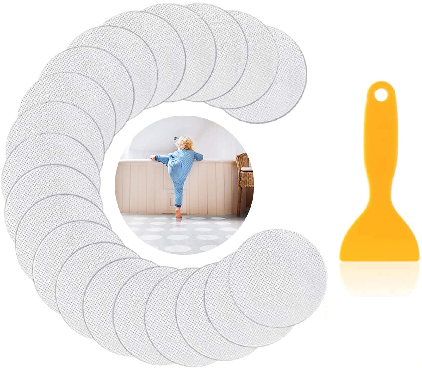 24PCS Non- Bathtub Stickers Safety Bathroom Tubs Showers Treads Adhesive Decals with Scraper, Round Stickers, Shower Pads