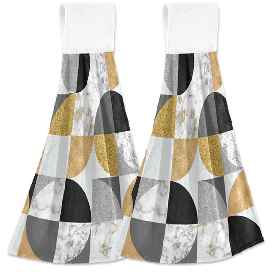 Gold Black White Marble Hanging Tie Towels 2 Pack Kitchen Hand Towels Dishcloths Sets with Loop Soft Cotton Absorbent Hand Towels for Bathroom Gym Restaurant Hotel BBQ Machine Washable