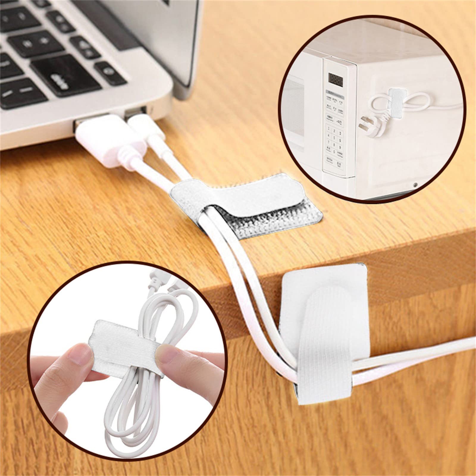 Reusable Fastening Cable Ties Adjustable Cord Organizer Ties for Tablet Laptop PC TV Home Office Kitchen Wire (10pcs, White)