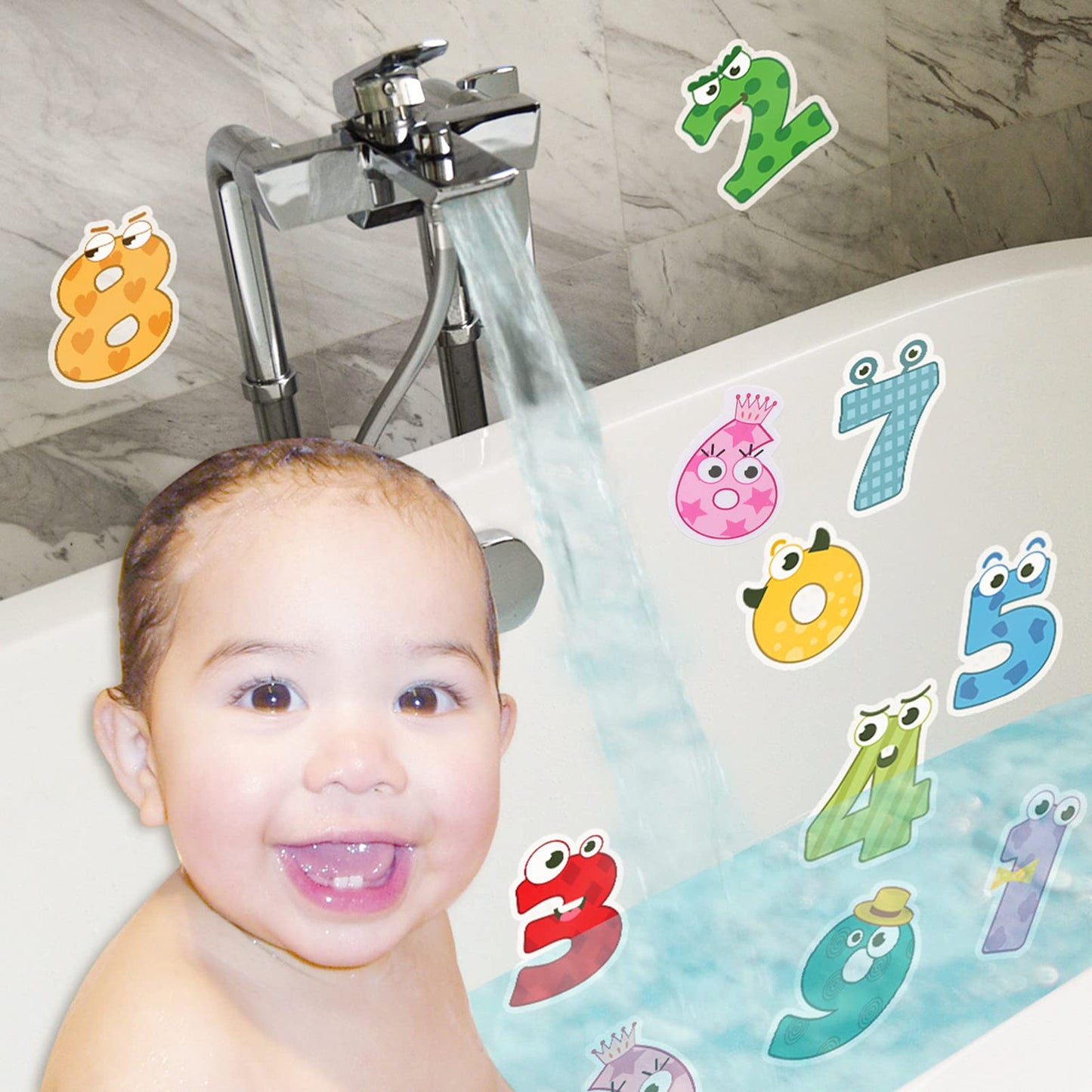 10PCS Non Bathtub Stickers Adhesive Decals Numbers 0 to 9 Safety Shower Treads Adhesive Appliques Bathroom Floor Strips for Stairs Shower Room Pool