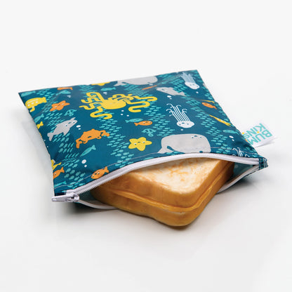 Sandwich Bag / Snack Bag, Reusable Fabric, Washable, Food Safe, BPA Free, 7x7 - Sea Frie