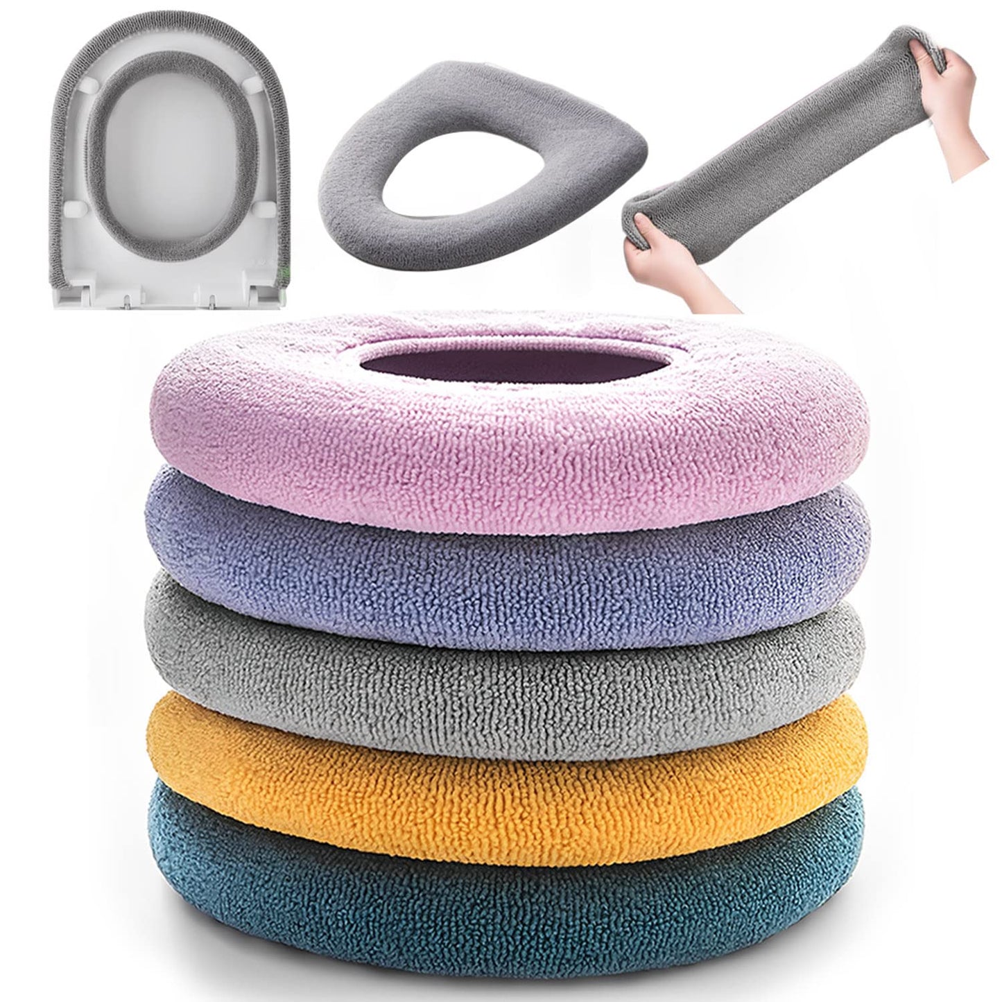 5Pcs Winter Warm Tet Seat Cover Mat er Soft Bathroom Warmer Tet Seat Cover Pad Stretchable Washable and Easy Installation Cushioned Lid Seat Covers Fiber Cloth