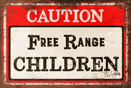 ldren Free Range Warning Vintage Style Retro Metal Sign, Gate, Park