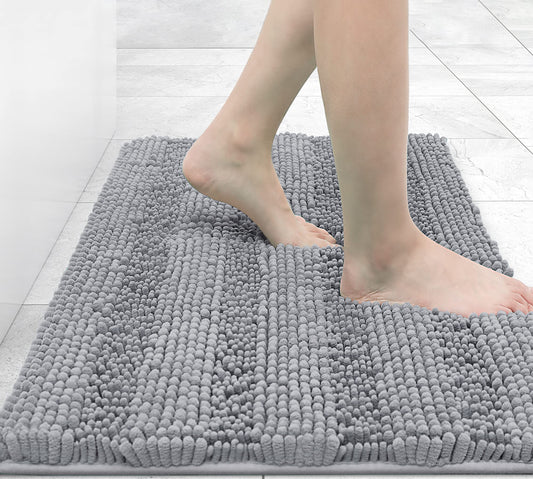 Chenille Striped Bathroom Rug Mat, Extra and Absorbent Bath Rugs, Non- Soft Plush Shaggy Bath Carpet, Machine Wash Dry, Bath Mats for Bathroom, 16x24, Grey