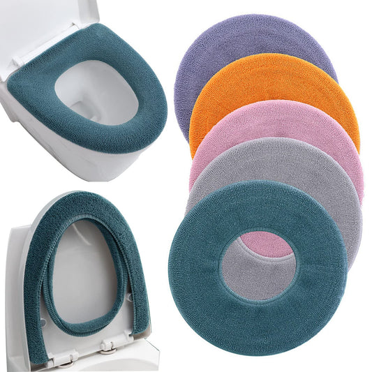 5 Pcs Thicker Bathroom Soft Toilet Seat Cover Pad-Warmer Toilet Seat Cushion Cover Stretchable Washable Fiber Cloth, Comfortable