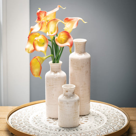 Ceramic Vase Set- 3 Small Vases, rn Farmho e Décor Accents; Living Room Décor, Boho Vases for Table Decor, Mantle & Shelf Vases, Cottagec Décor, Ho ewarming Gift (CM2333)