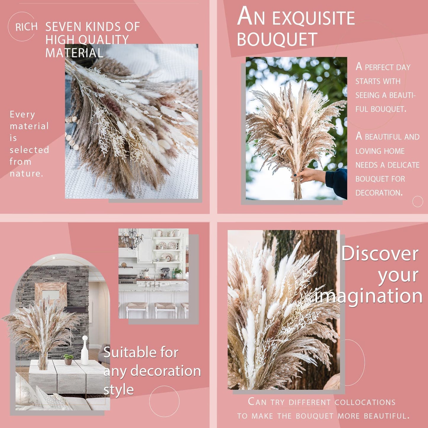 86PCS Natural Dried Pampas Grass Bouquet,Boho Decor Bouquet, Phragmites Dried Flowers,Bouquet for Wedding Floral Arrangements Decorations