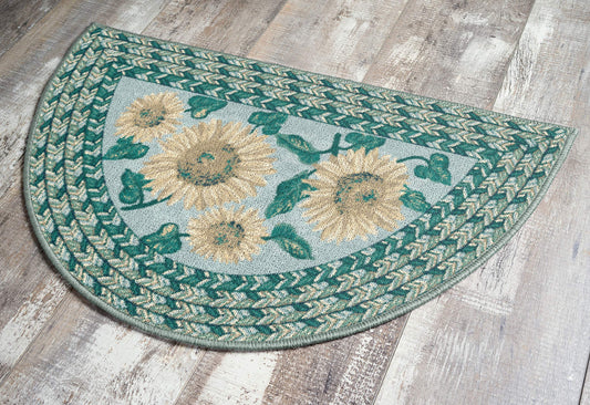 Sunflower Braid Printed Pattern R tic Floral Area Rug for Kitchen, Entryway, Bathroom Mat and Décor, 19" x 31", Seafoam